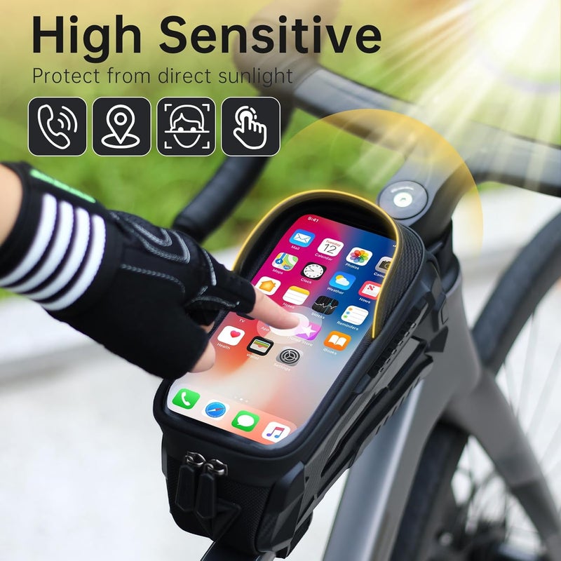 Zyxformis Bike Bag, Bike Accessories with Sun-Visor, Waterproof Bike Phone Holder with TPU Sensitive Touch Screen, Bicycle Top Tube Front Frame Bag Handlebar Bag with Rain Cover - Image 2